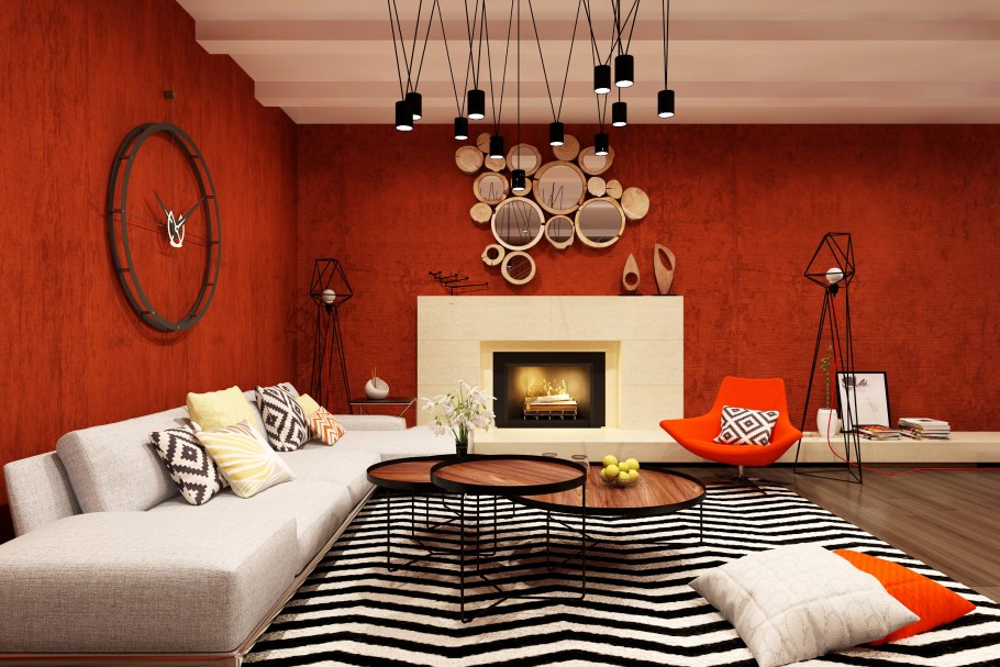 Гостиная в оранжевом цвете