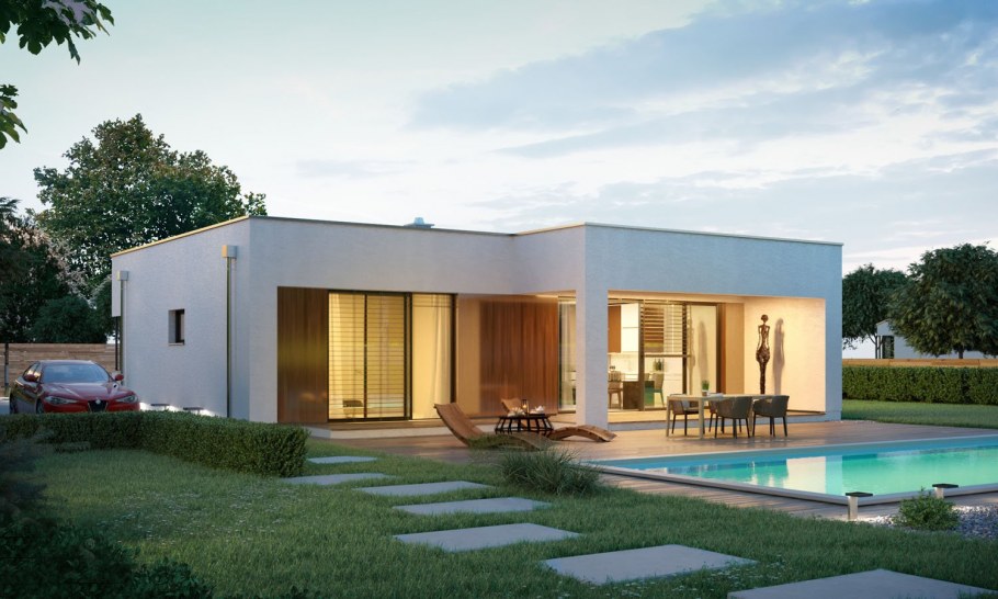 Одноэтажный дом z500 с плоской крышей