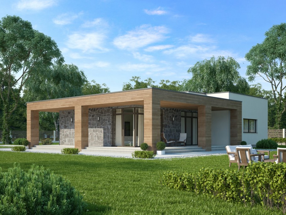 Дом 100 м2 с плоской крышей