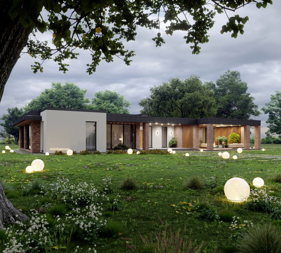 Одноэтажный дом с плоской крышей 100м2