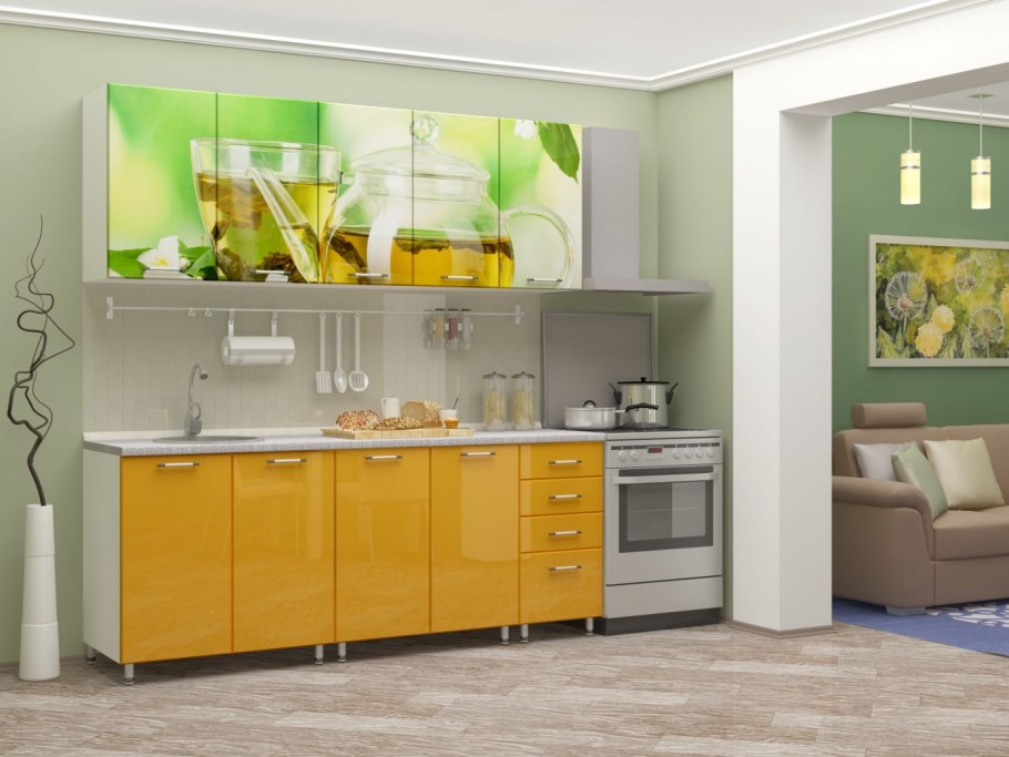 Желтая угловая кухня