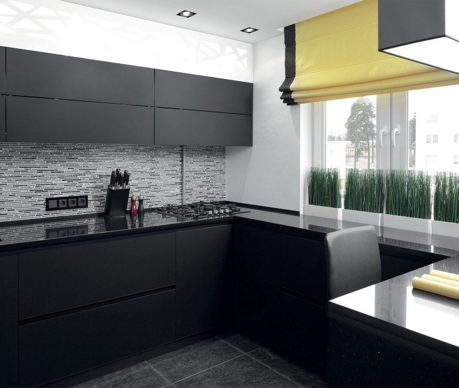 Интерьер кухни в черно белых тонах