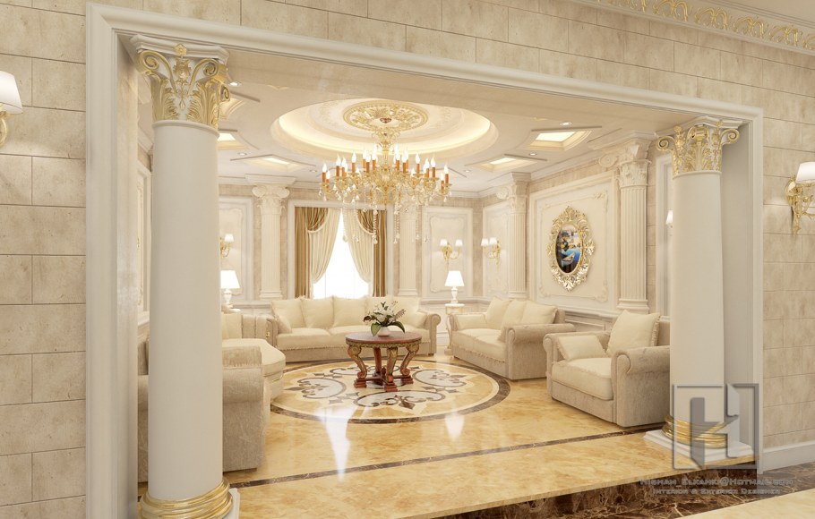 Гостиная с колоннами в классическом стиле