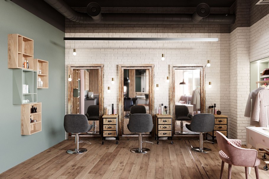 Интерьер маленькой парикмахерской в стиле лофт