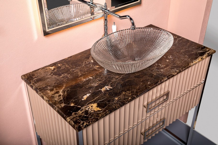 Тумба с раковиной armadi Art Monaco 100 столешницей из мрамора капучино, золото