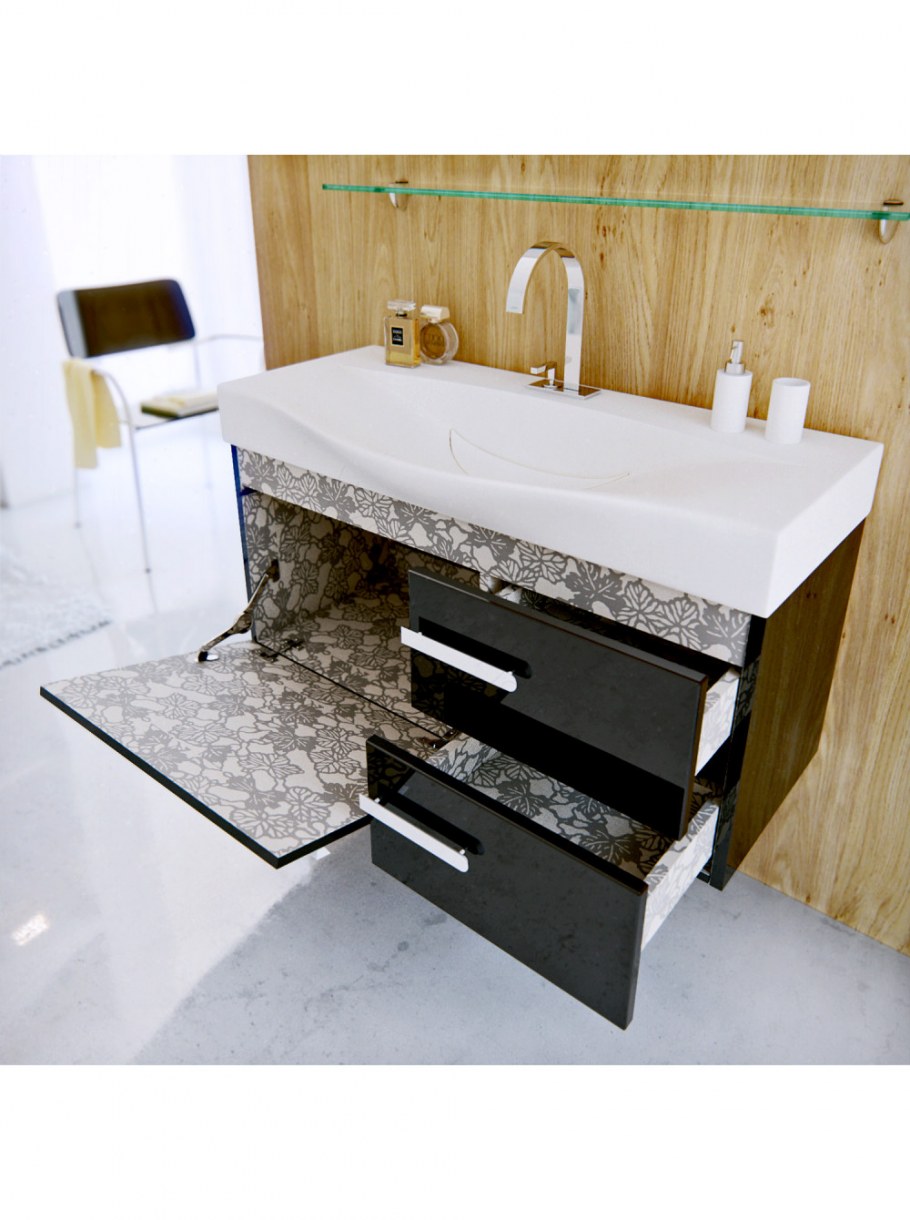 Тумба под умывальник подвесная Европа т7 черная с раковиной conform