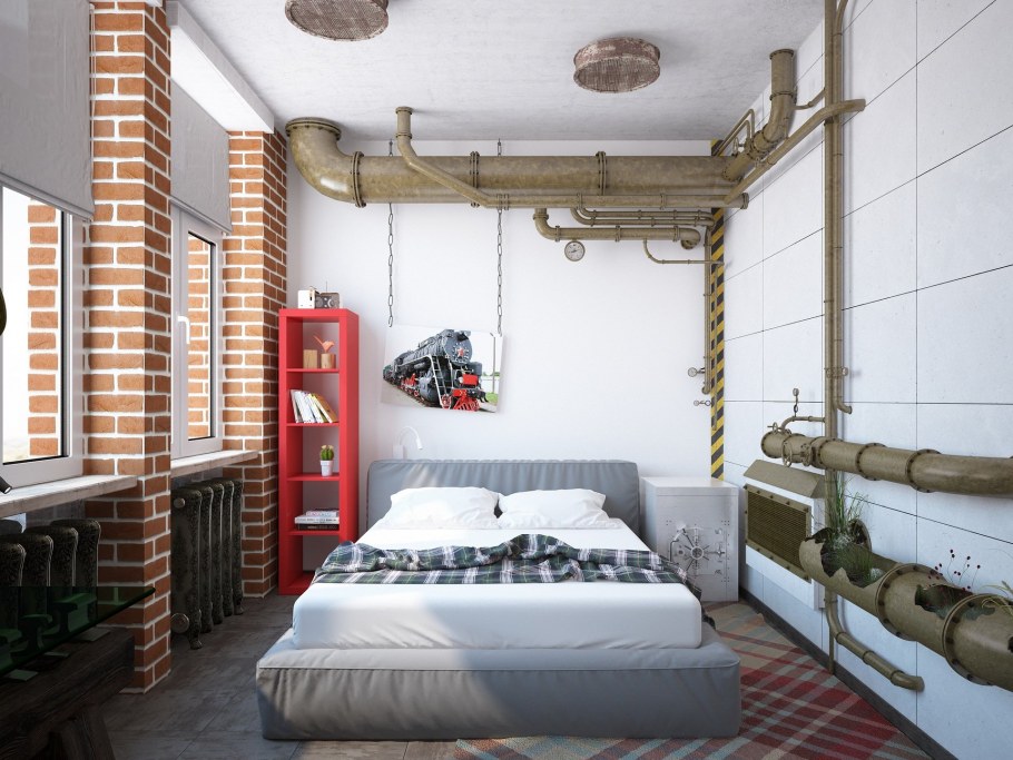 Стиль лофт в маленькой спальне