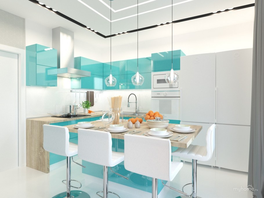 Бирюзовый цвет в интерьере загородного дома