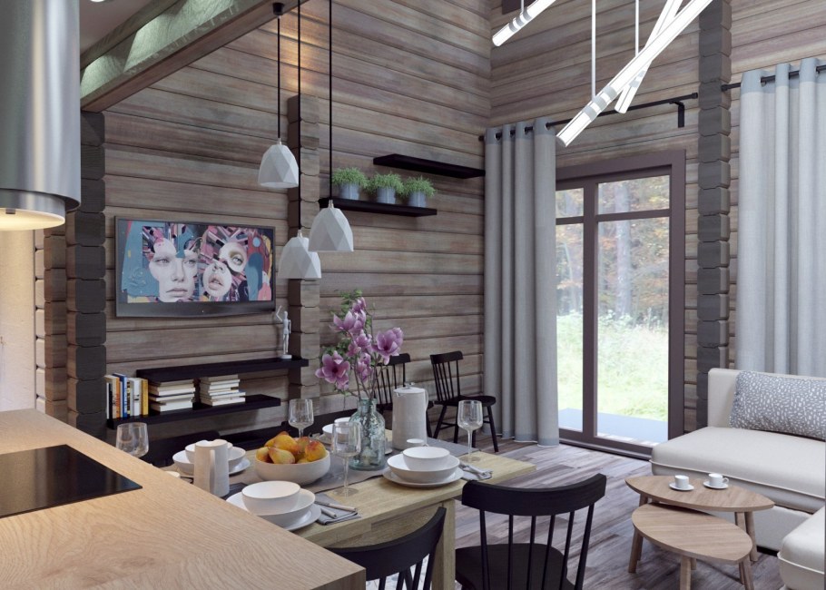 Гостиная в деревянном доме