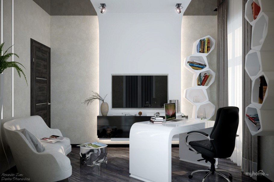 Кабинет в квартире в стиле хайтек