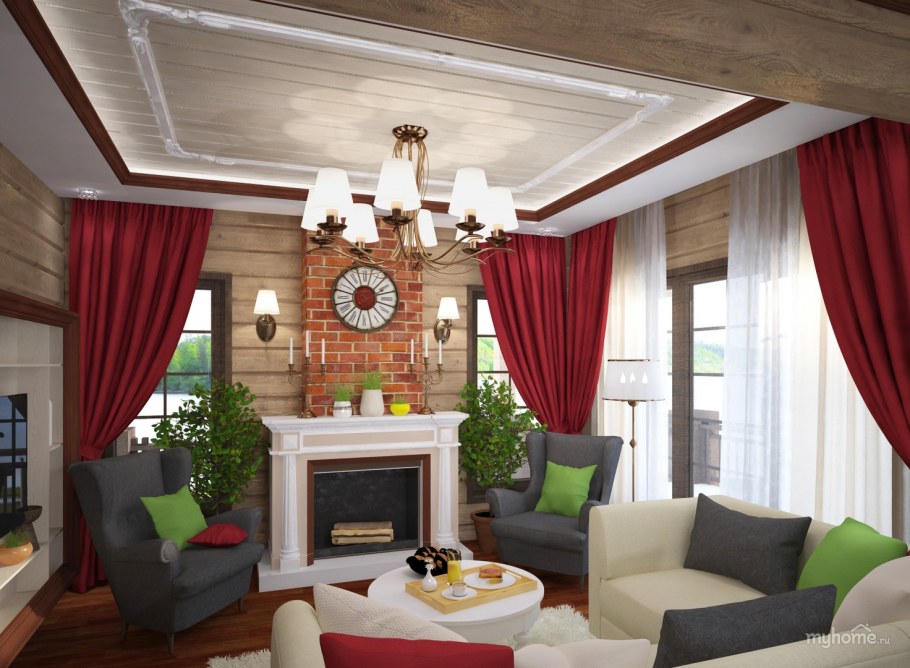 Интерьер кухни в доме из клееного бруса