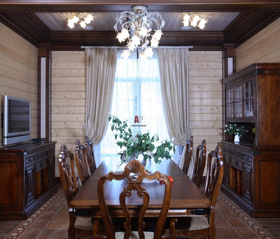 Кухня-гостиная в доме из клееного бруса