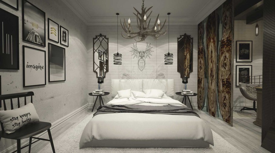 Спальня в стиле лофт и арт деко
