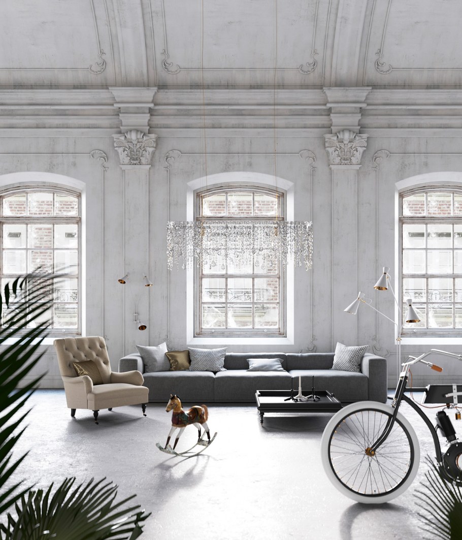 Лофт с лепниной в интерьере