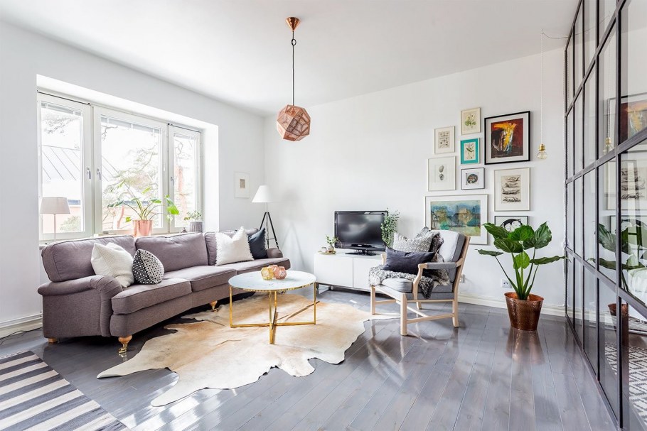 Кухня -гостиная темный Скандинавский стиле