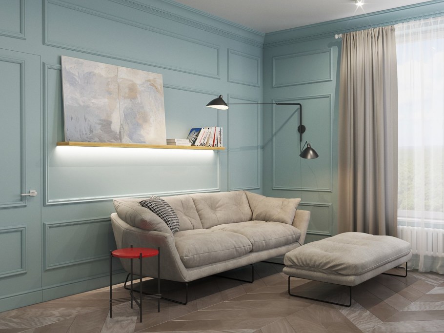 Гостиная в холодных тонах