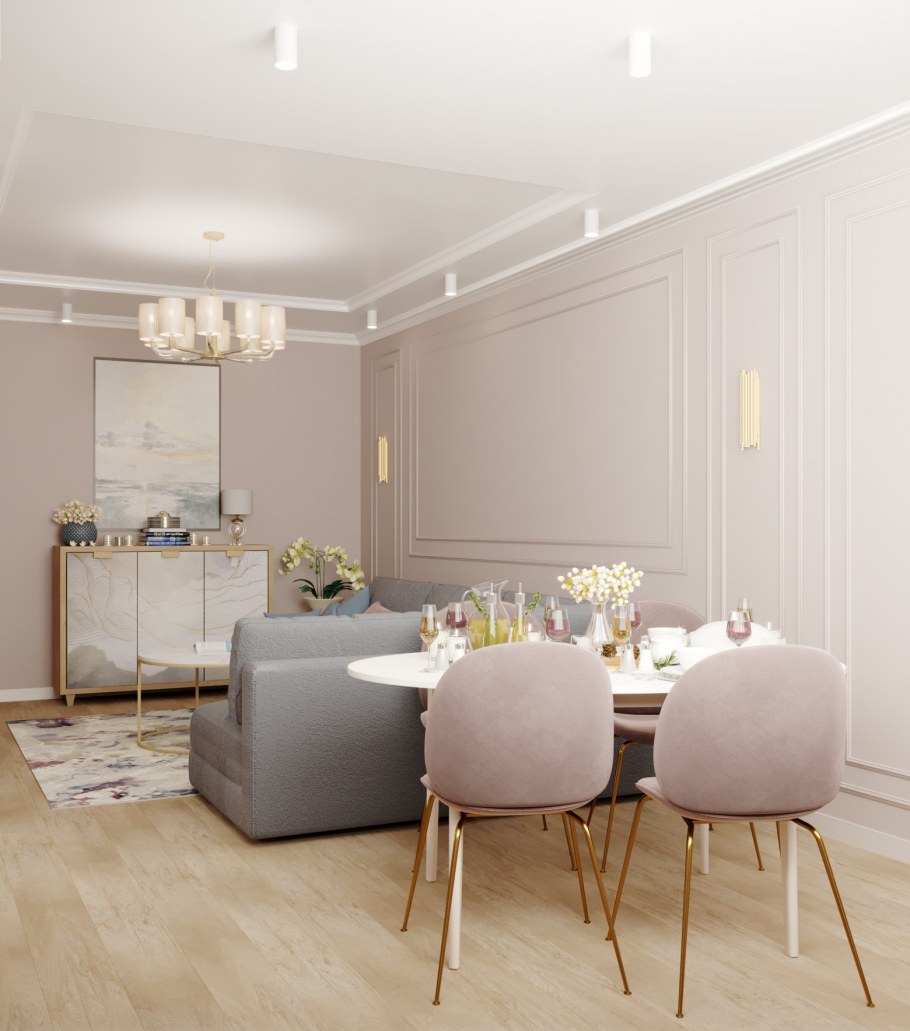 Кухни гостинные в пудровых тонах