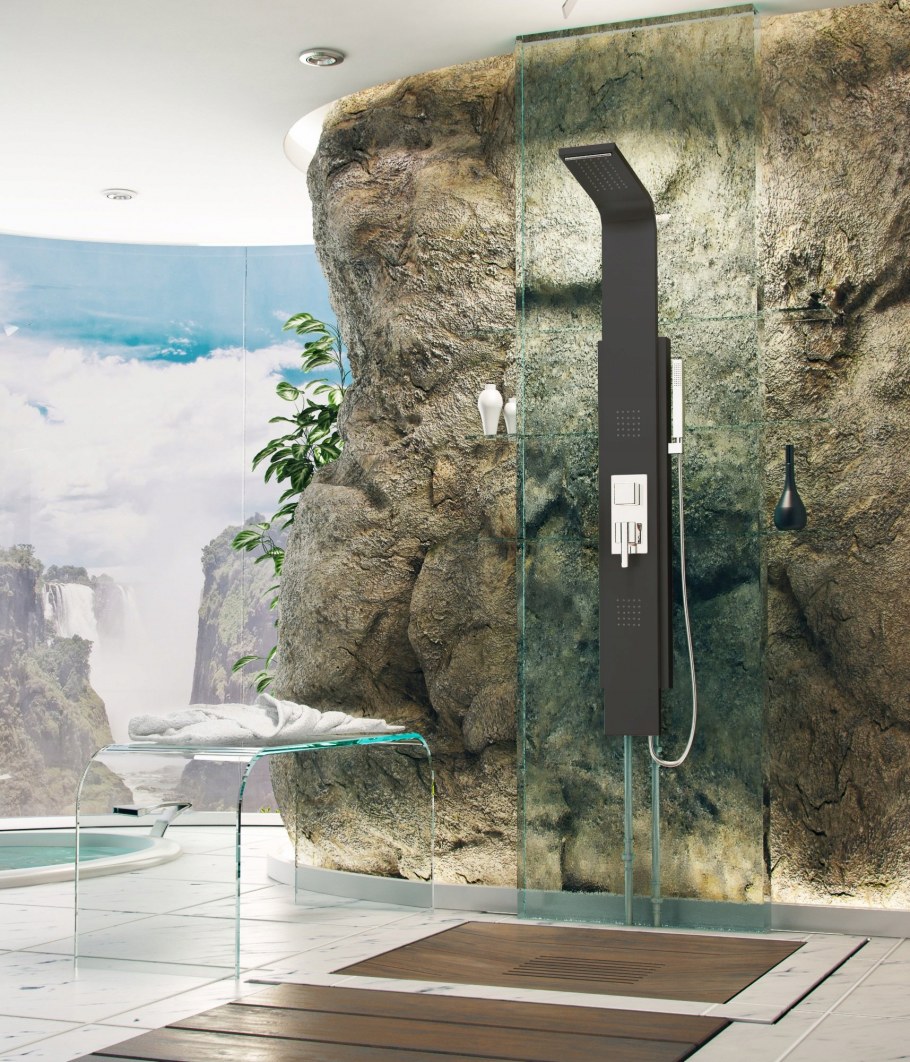 Водопад по камню в интерьере