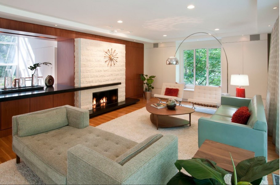 Дизайнерская обстановка в зале в доме