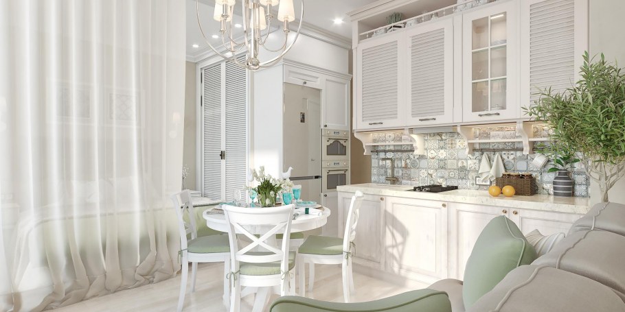 Дизайн кухни 9 м2 с балконом в средиземноморском стиле