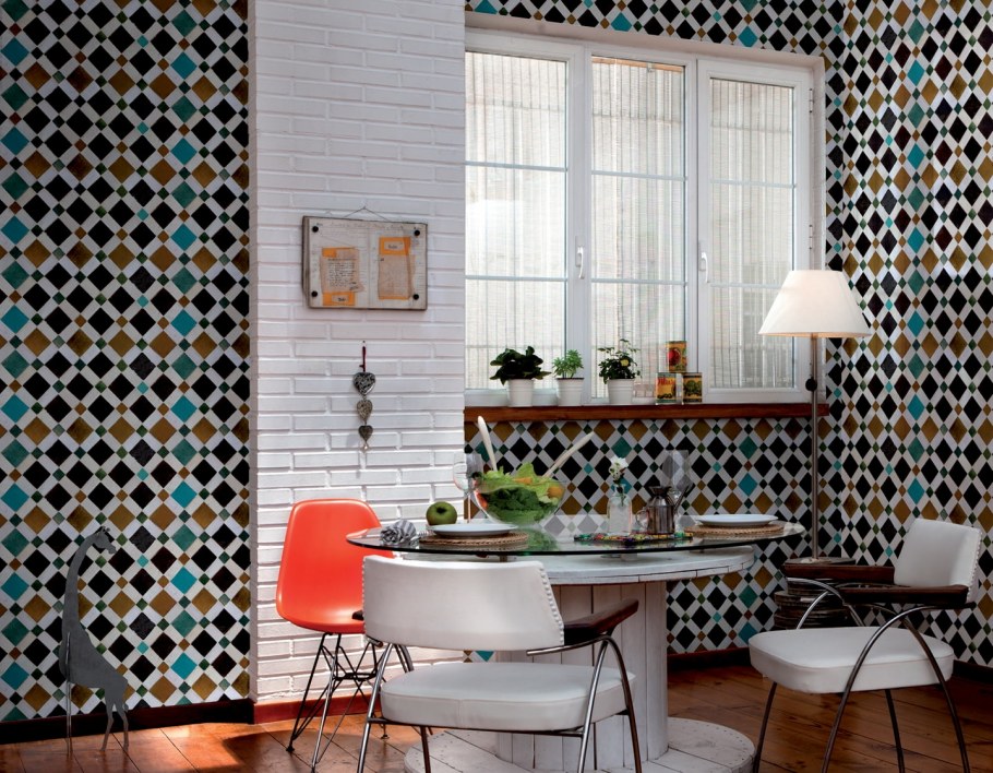 Обои для стен в клетку в интерьере