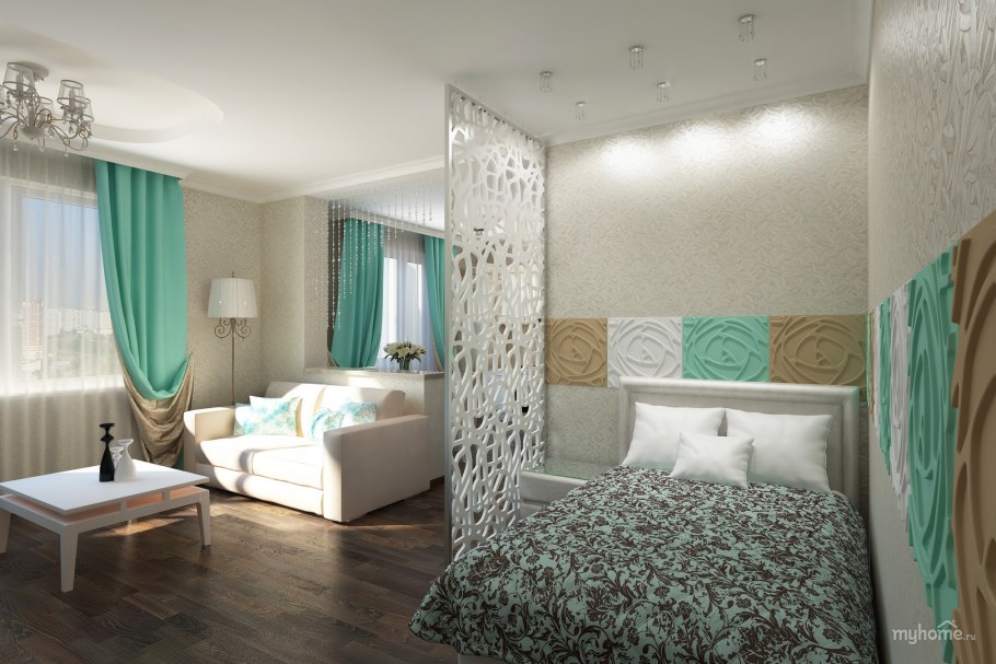 Белая спальня с зонированием