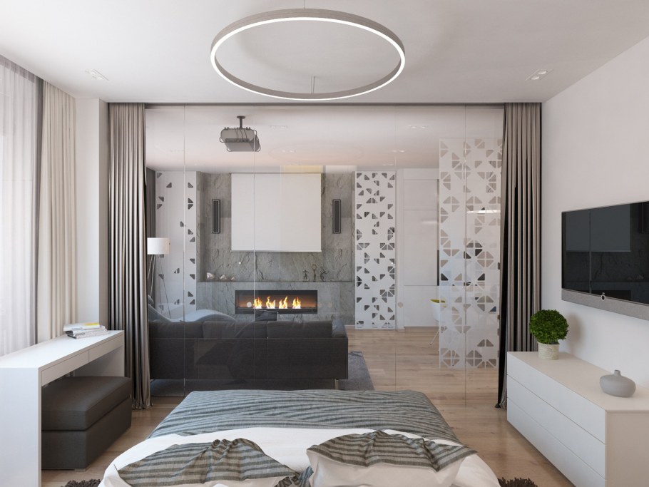 Спальня гостиная зонирование