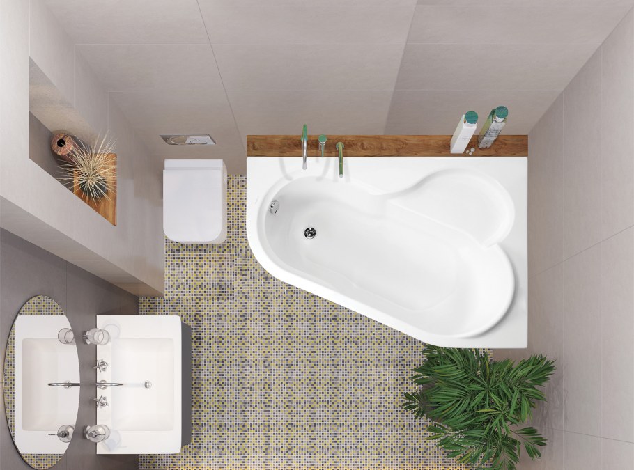 Планировка ванной комнаты с угловой ванной