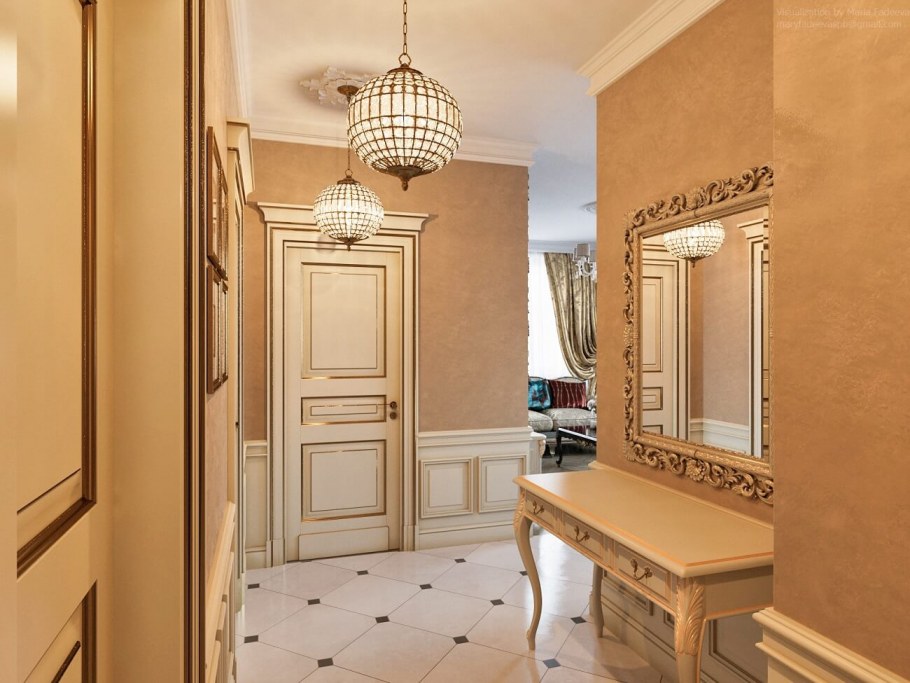 Бежевая штукатурка в интерьере спальни