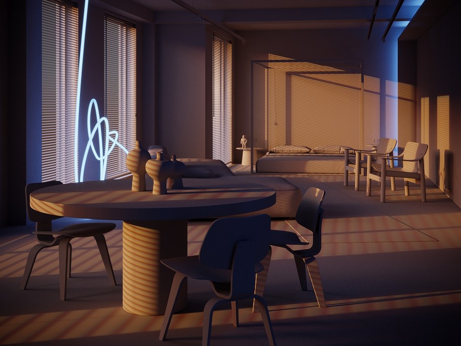 Закатный свет в интерьере