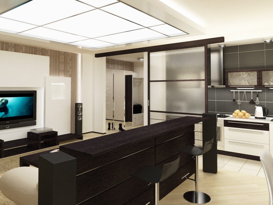 Кухня-гостиная с барной стойкой