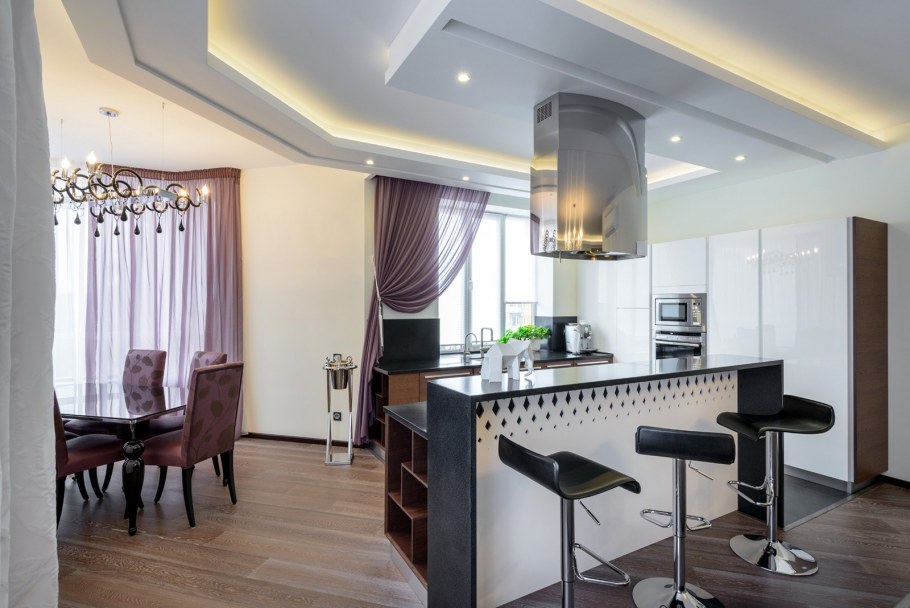 Кухня-гостиная с барной стойкой