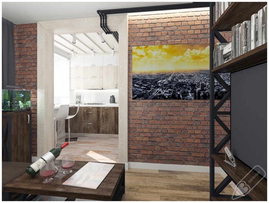 Гостиная лофт 15 кв