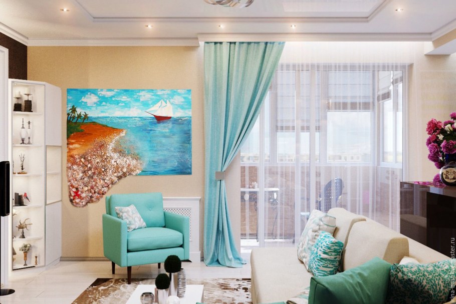 Шторы морская волна в интерьере