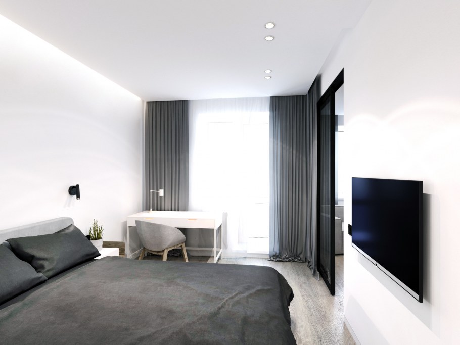 Спальня с белыми стенами