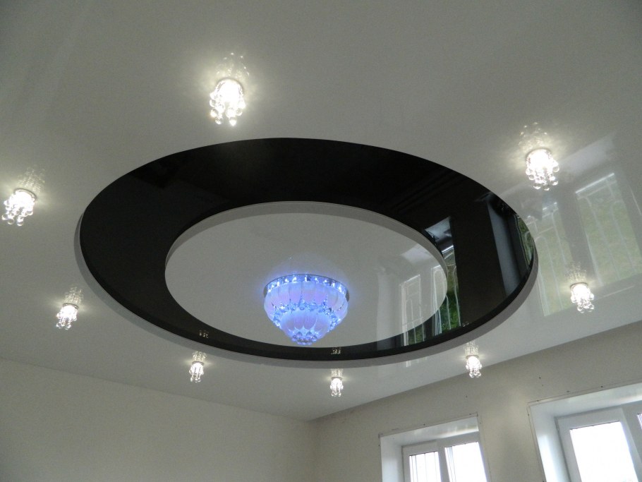 Круг в круге натяжной потолок без люстры