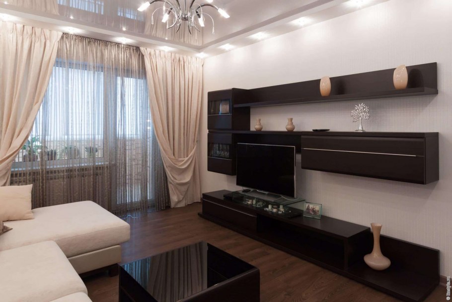 Гостиная с серыми обоями