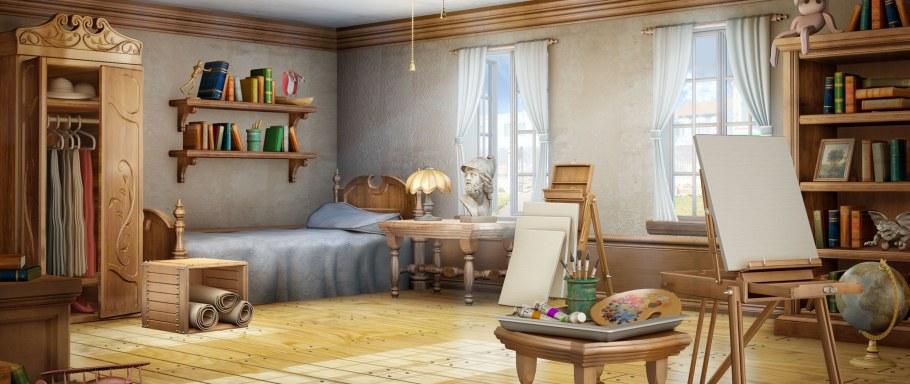 Комната художника с мольбертом
