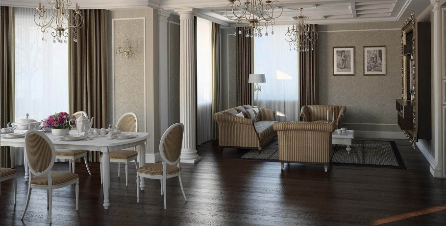 Интерьер столовой гостиной