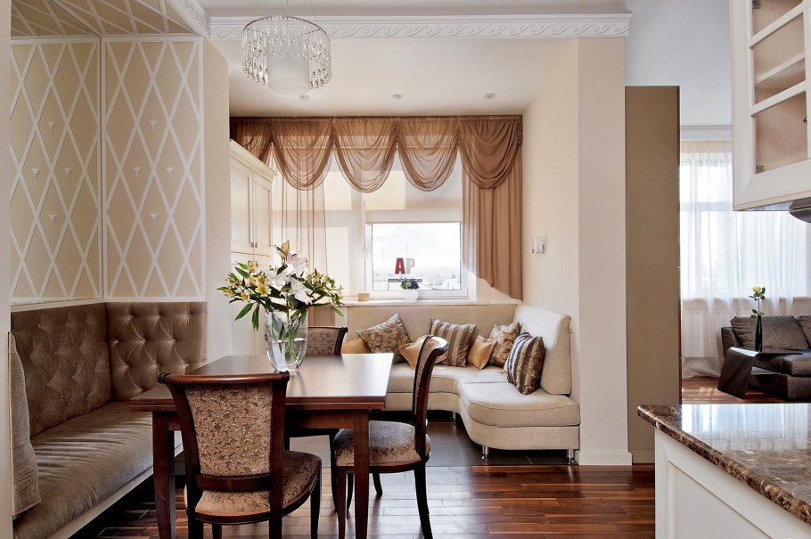 Гостиная столовая Неоклассика бежевый