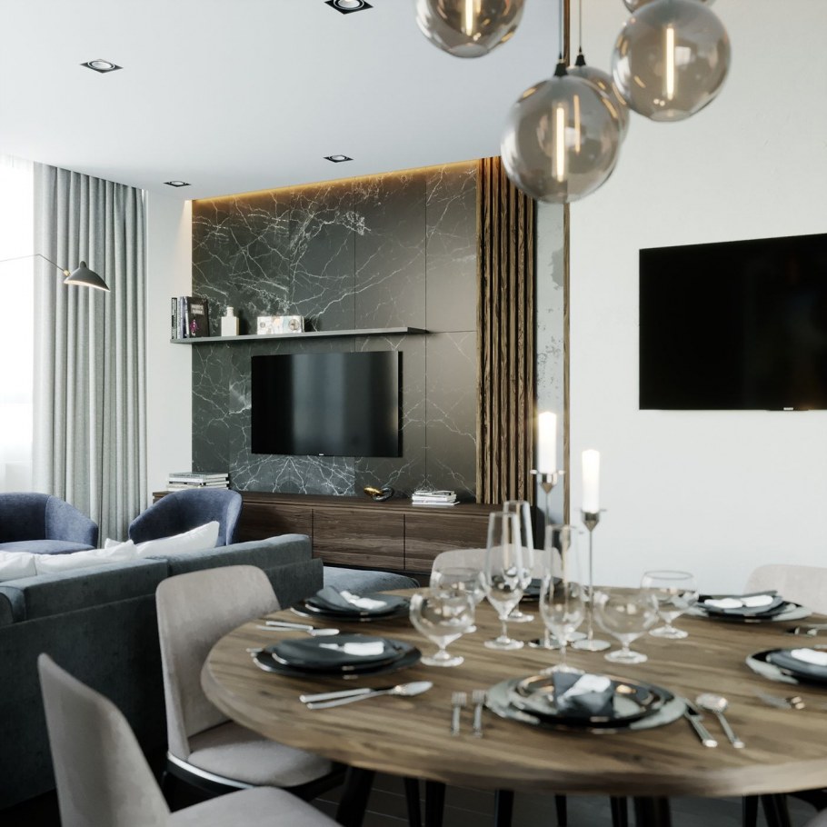 Гостиная со столовой в современном стиле
