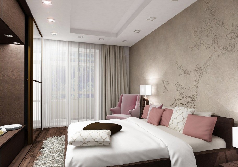 Розово коричневая спальня