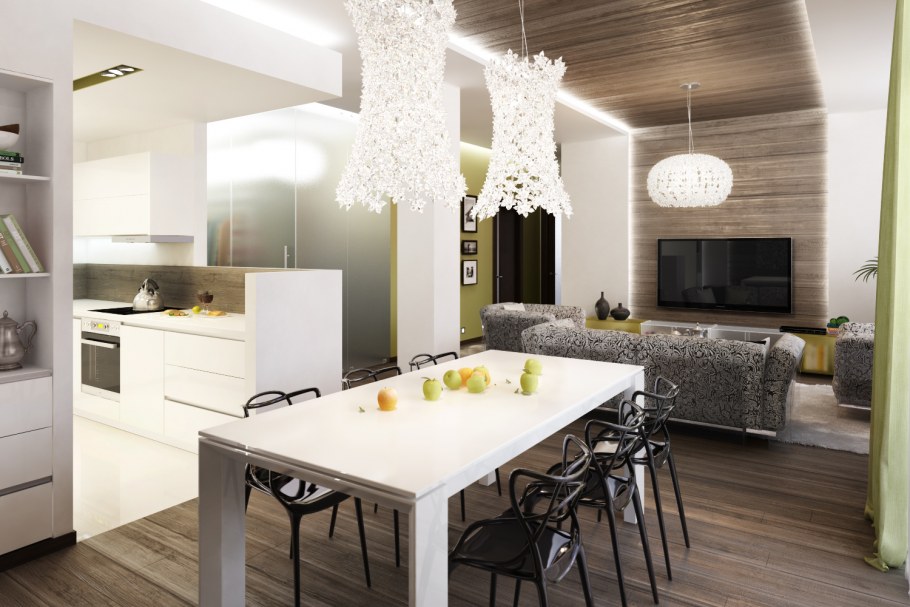 Освещение гостиной совмещенной с кухней