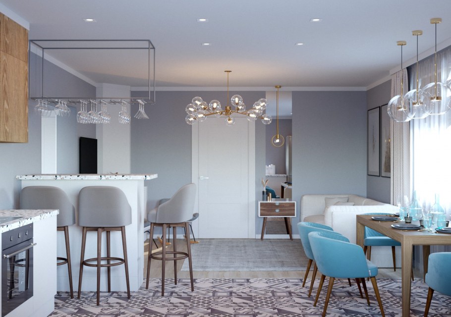 Люстры в студии кухня и гостиная