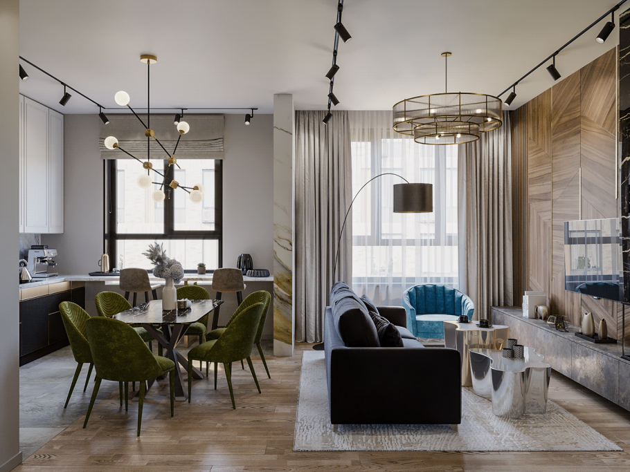 Потолок в кухне-гостиной