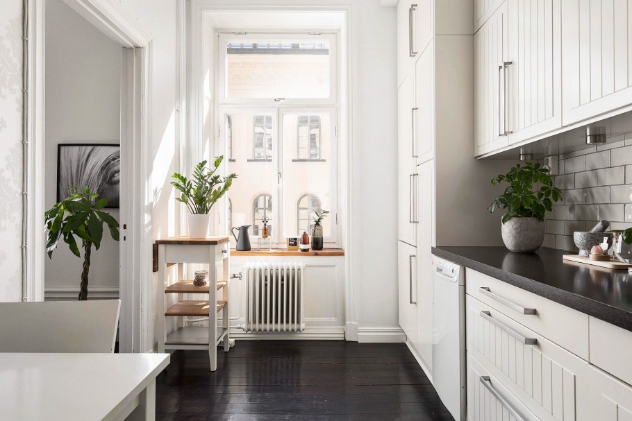 Однотонный интерьер кухни гостиной