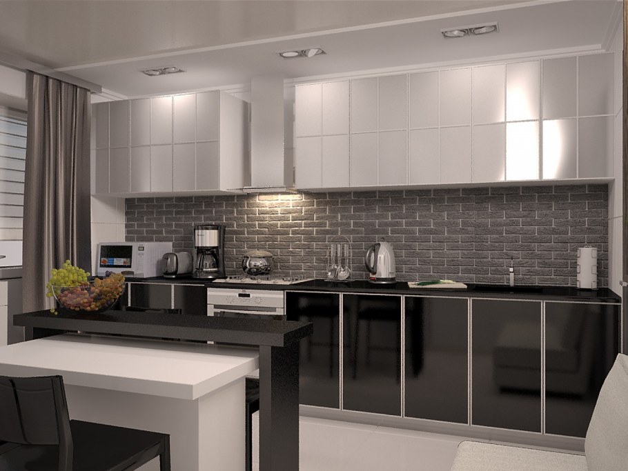 Американский стиль кухни в черных тонах