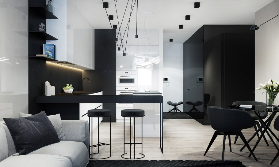 Серая посуда в интерьере кухни