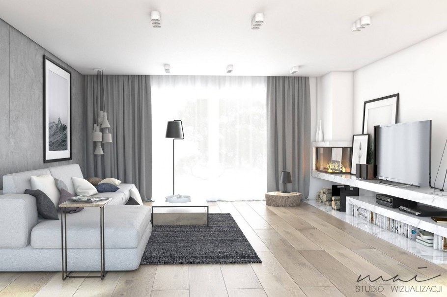 Кухня-гостиная в серых тонах интерьер