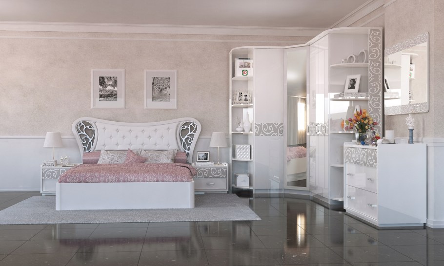 Спальня в классическом стиле в светлых тонах 12м2